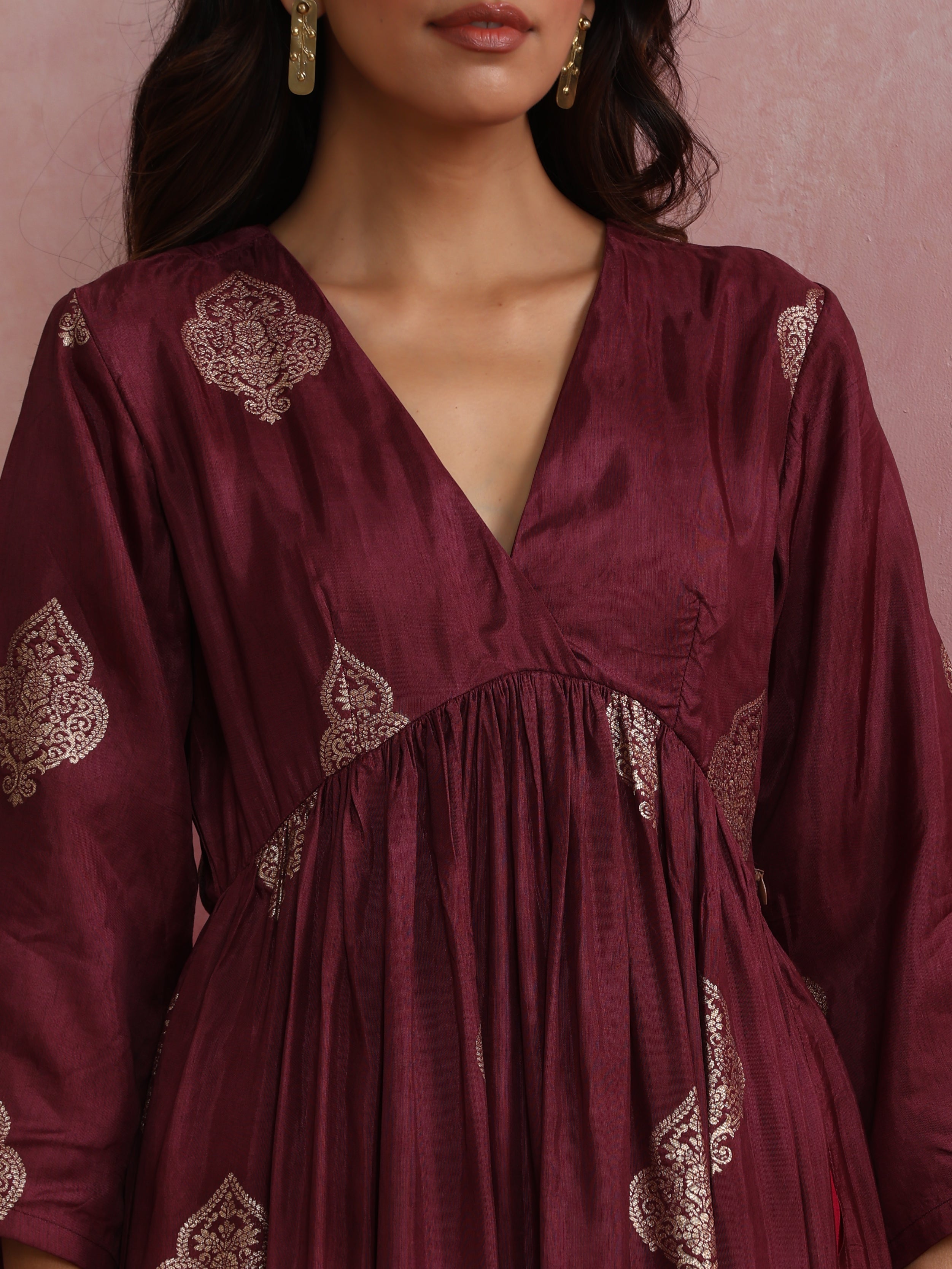 trueBrowns Purple Viscose Silk Kurta Set - Distacart