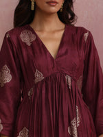 Thumbnail for trueBrowns Purple Viscose Silk Kurta Set - Distacart