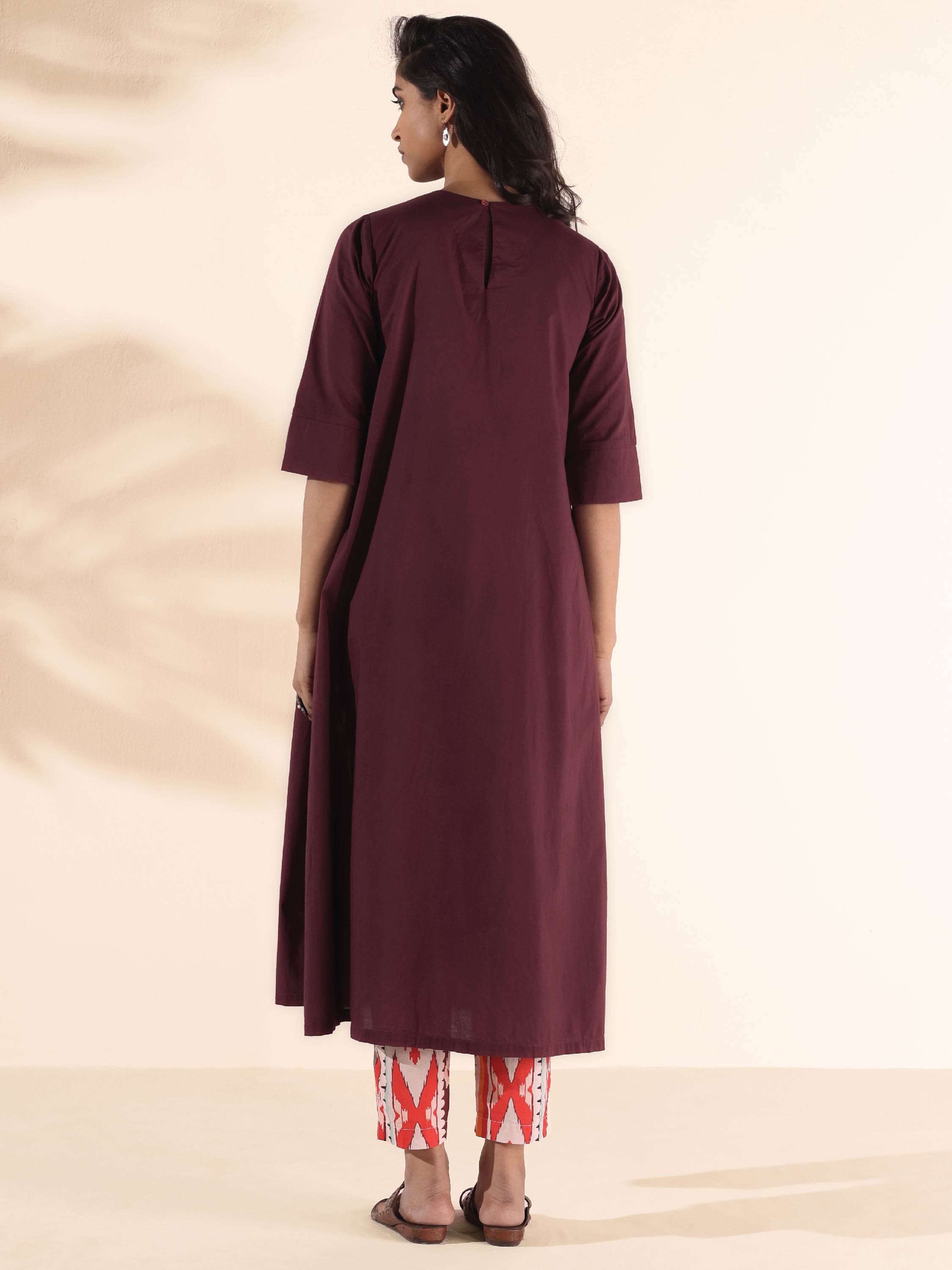 trueBrowns Maroon Cotton Ikat Slit Kurta Pant Set - Distacart