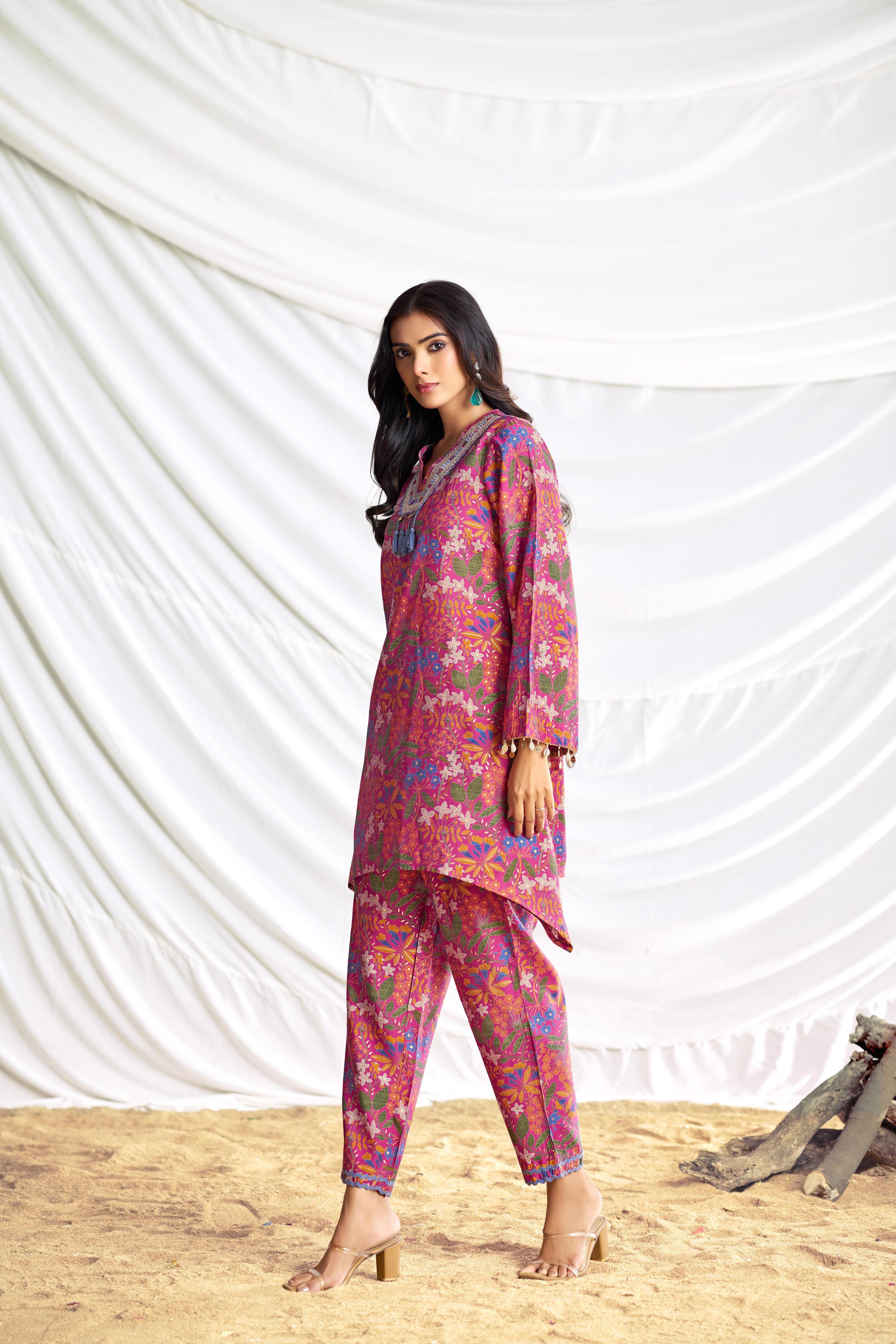 BulBul Dharvi Chanderi Fuschia Co-Ord Set