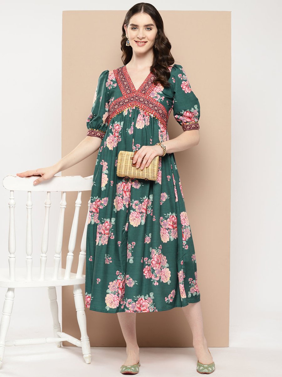 Ahalyaa Women Floral Printed Empire Ethnic Dress - Distacart