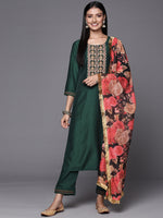 Thumbnail for Varanga Thread Embroidered Kurta Paired With Straight Pant And Digital Printed Dupatta - Distacart