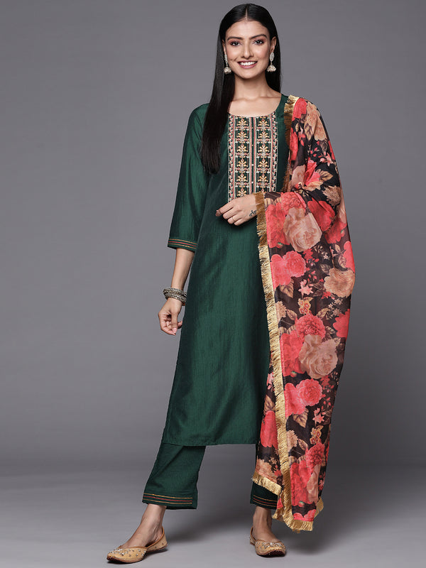 Varanga Thread Embroidered Kurta Paired With Straight Pant And Digital Printed Dupatta - Distacart