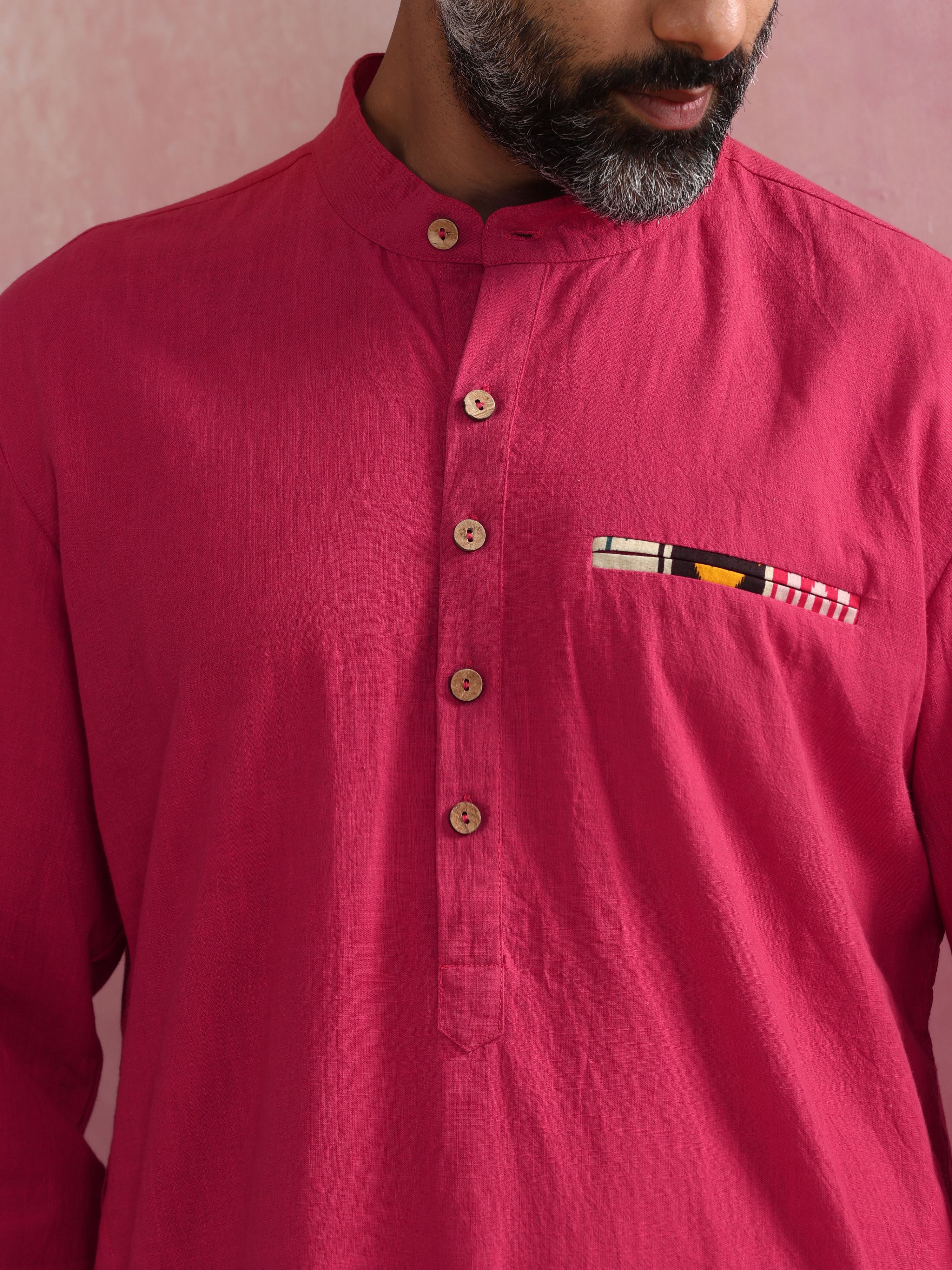 trueBrowns Men's Pink Mandarin Collar Kurta - Distacart