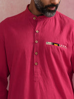 Thumbnail for trueBrowns Men's Pink Mandarin Collar Kurta - Distacart