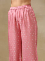 Thumbnail for trueBrowns Light Mauve Bandhani Printed Silk Flared Kurta Pant Set - Distacart