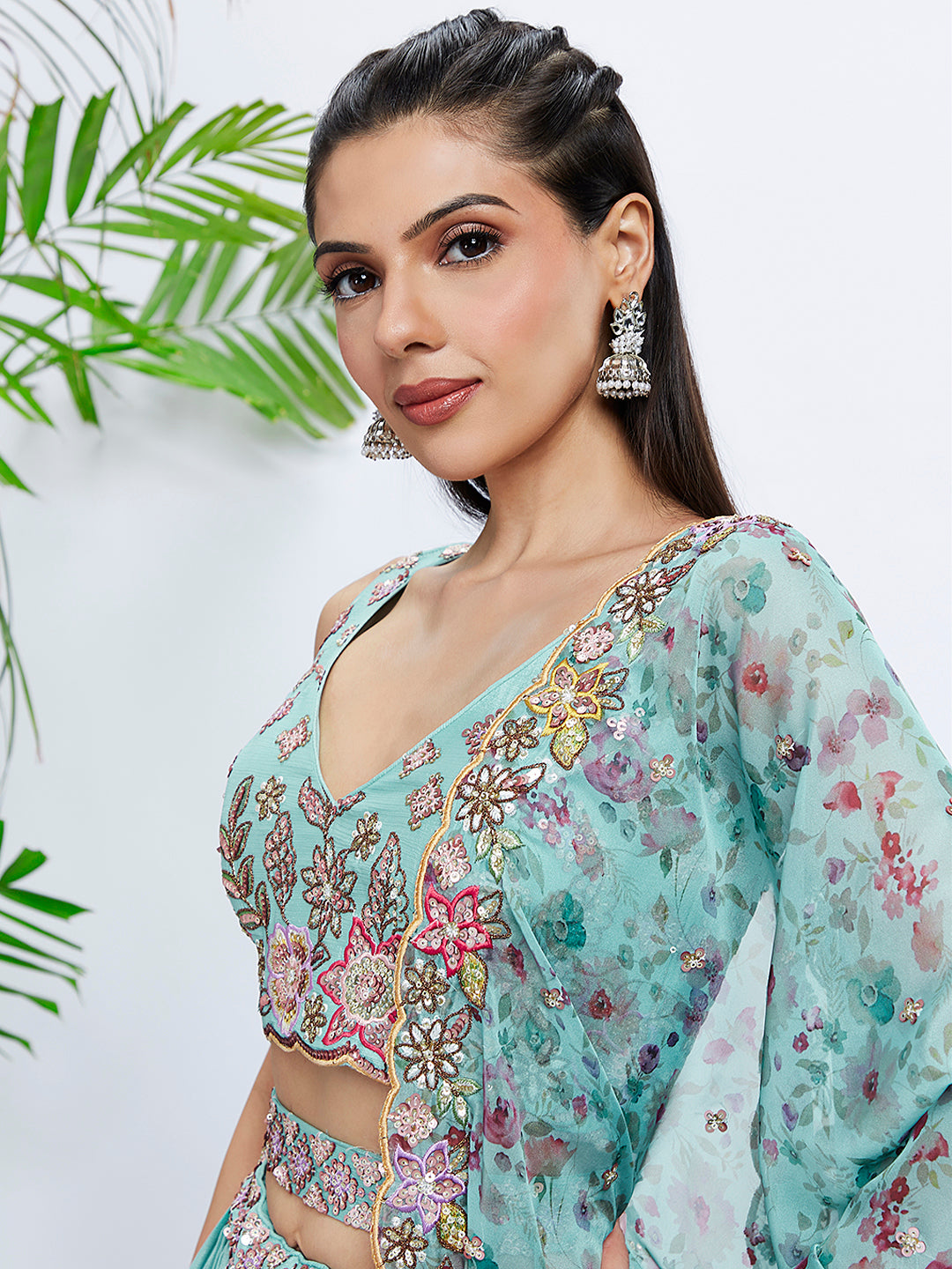 House of Panchhi Mauve Chiffon Sequins And Thread Embroidery Lehenga Choli & Dupatta - Distacart