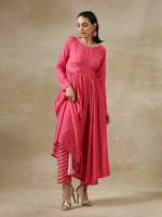 Thumbnail for trueBrowns Pink Bandhani Printed Silk Anarkali Kurta Pant Dupatta Set - Distacart