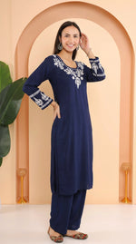 Thumbnail for Gharana India Ishq Luxury Rayon 2Pc Navy Blue Chikankari Kurta Set - Dista