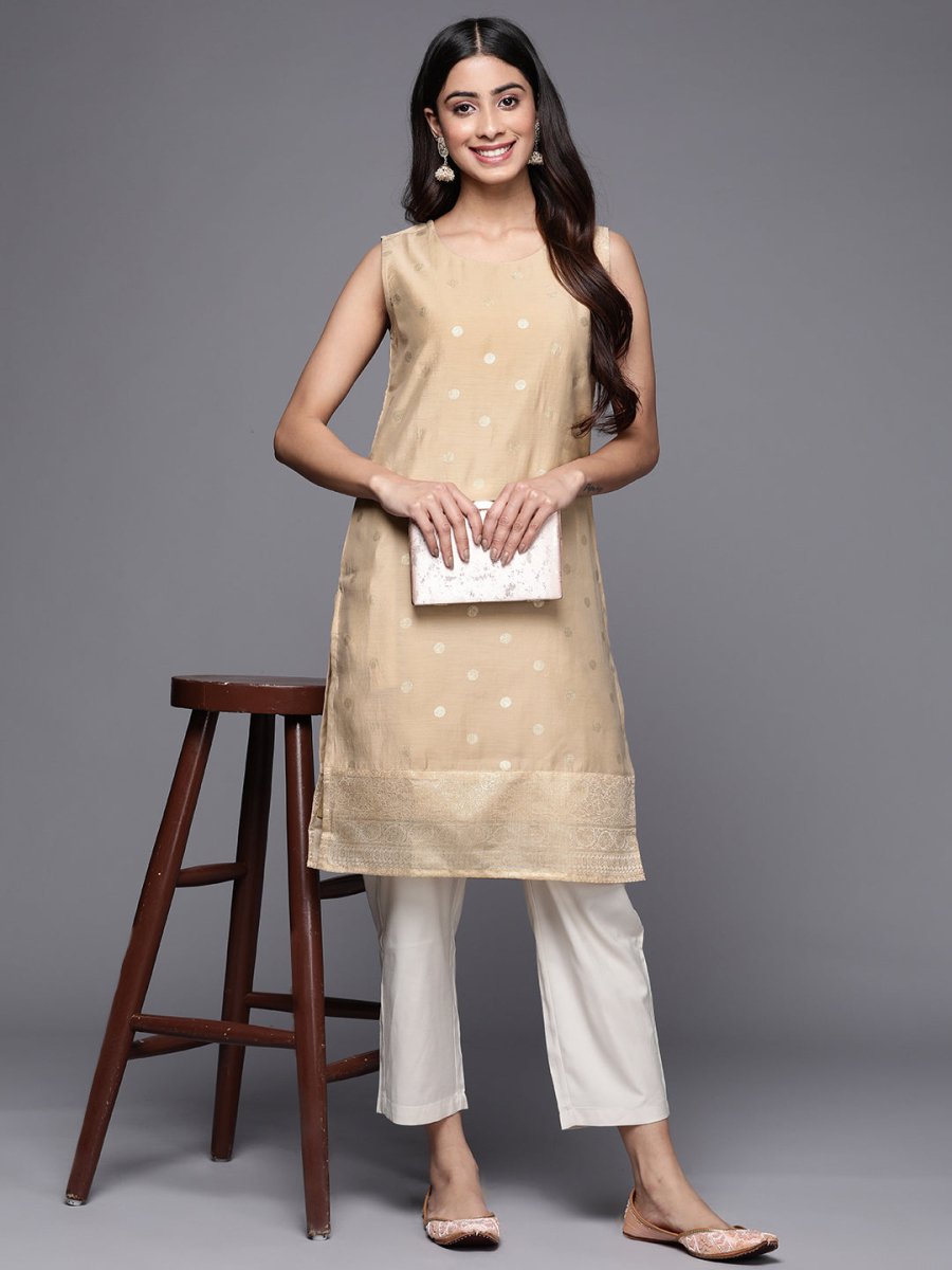 Ahalyaa Women Tan & Gold-Toned Geometric Printed Kurta - Distacart