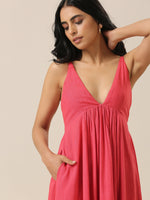 Thumbnail for trueBrowns Bright Pink Slub Texture Sleeveless Dress - Distacart