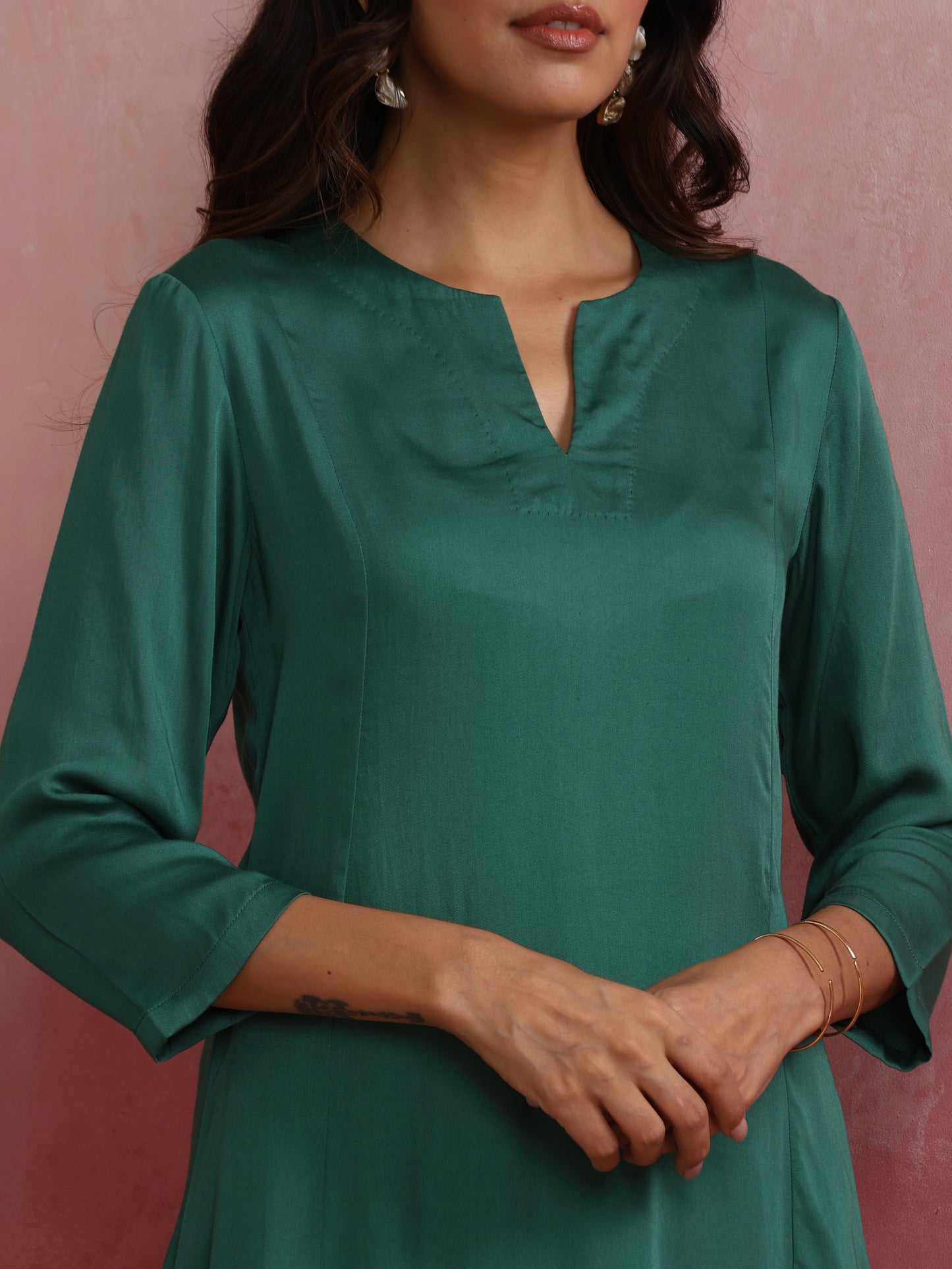 trueBrowns Green Straight Kurta Co-ord Set - Distacart