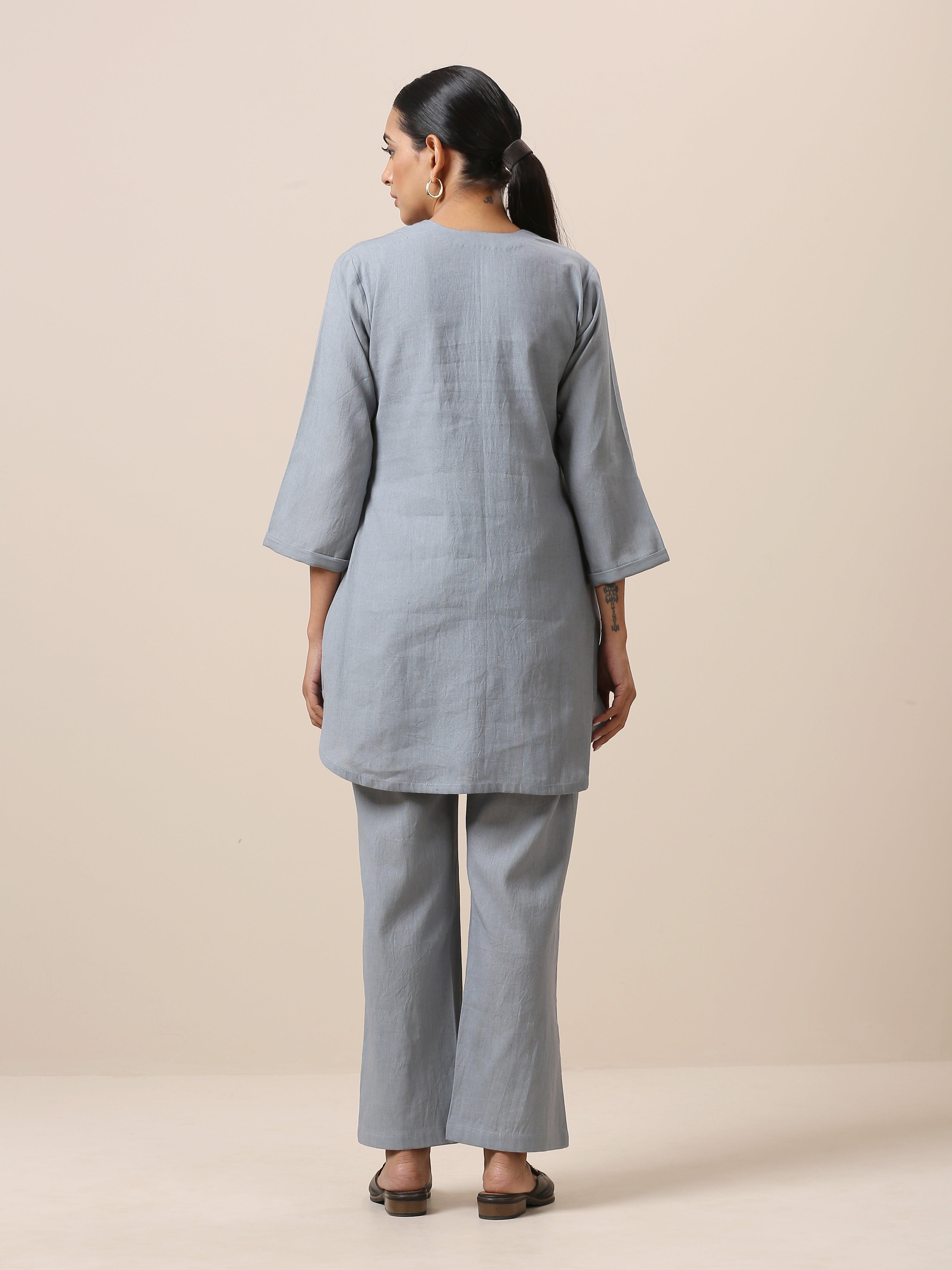 trueBrowns Cotton Steel Blue Short Co-Ord Set | Relove - Distacart