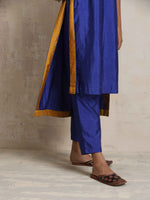 Thumbnail for trueBrowns Blue Silk High Slit Kurta Set