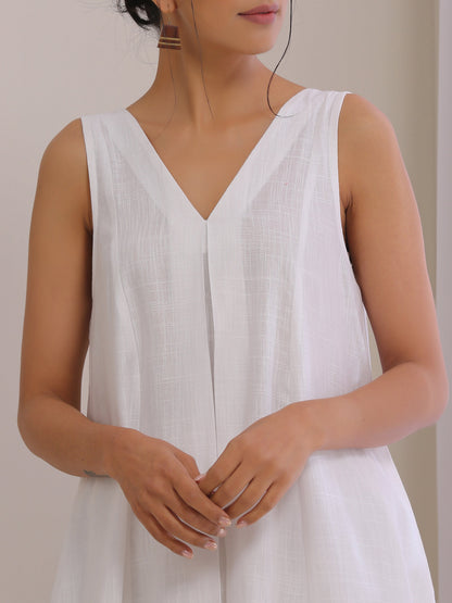 trueBrowns White Slub Texture Sleeveless Flared Kurta Pant Set - Distacart