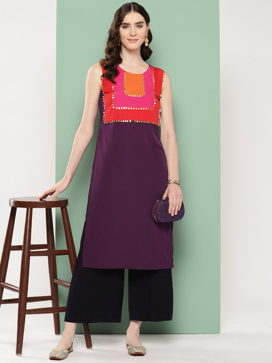Ahalyaa Women Yoke Design Sequinned Crepe Kurta - Distacart