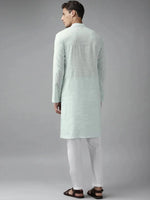 Thumbnail for Fabmade Men Sky Blue Cotton Linen Straight Kurta