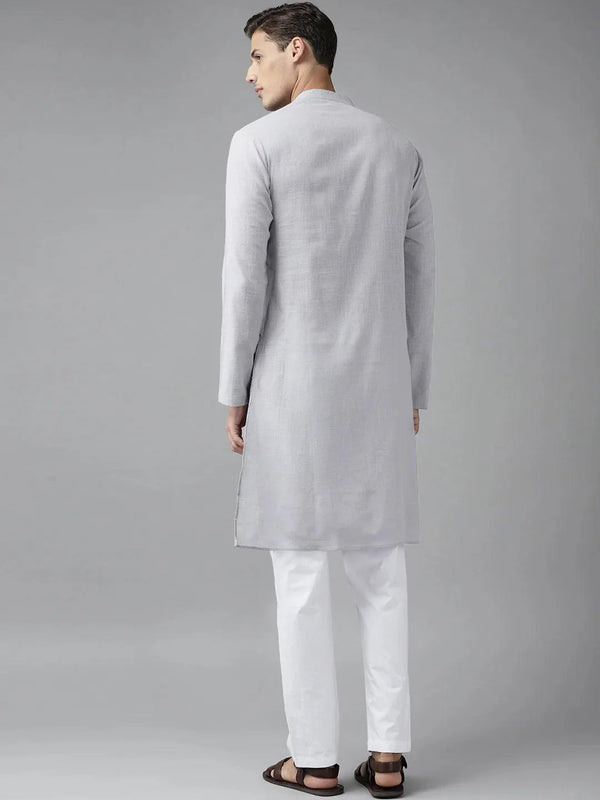 Fabmade Men Grey Cotton Linen Kurta Pyjama