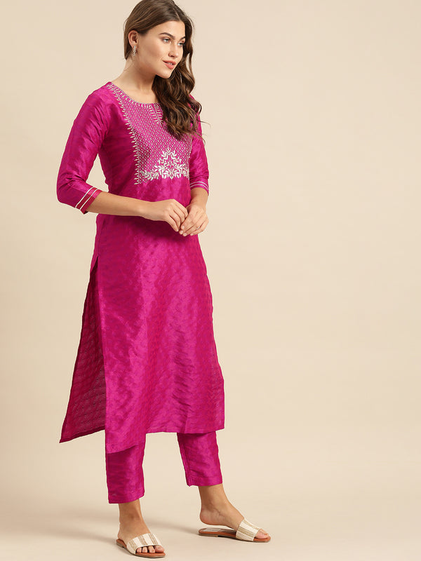 Varanga Magenta Zari And Gota Patti Embroidery Kurta With Trouser With Multi Color Silk Dupatta - Distacart