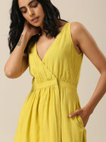 Thumbnail for trueBrowns Lime Slub Texture Sleeveless Wrap Dress - Distacart