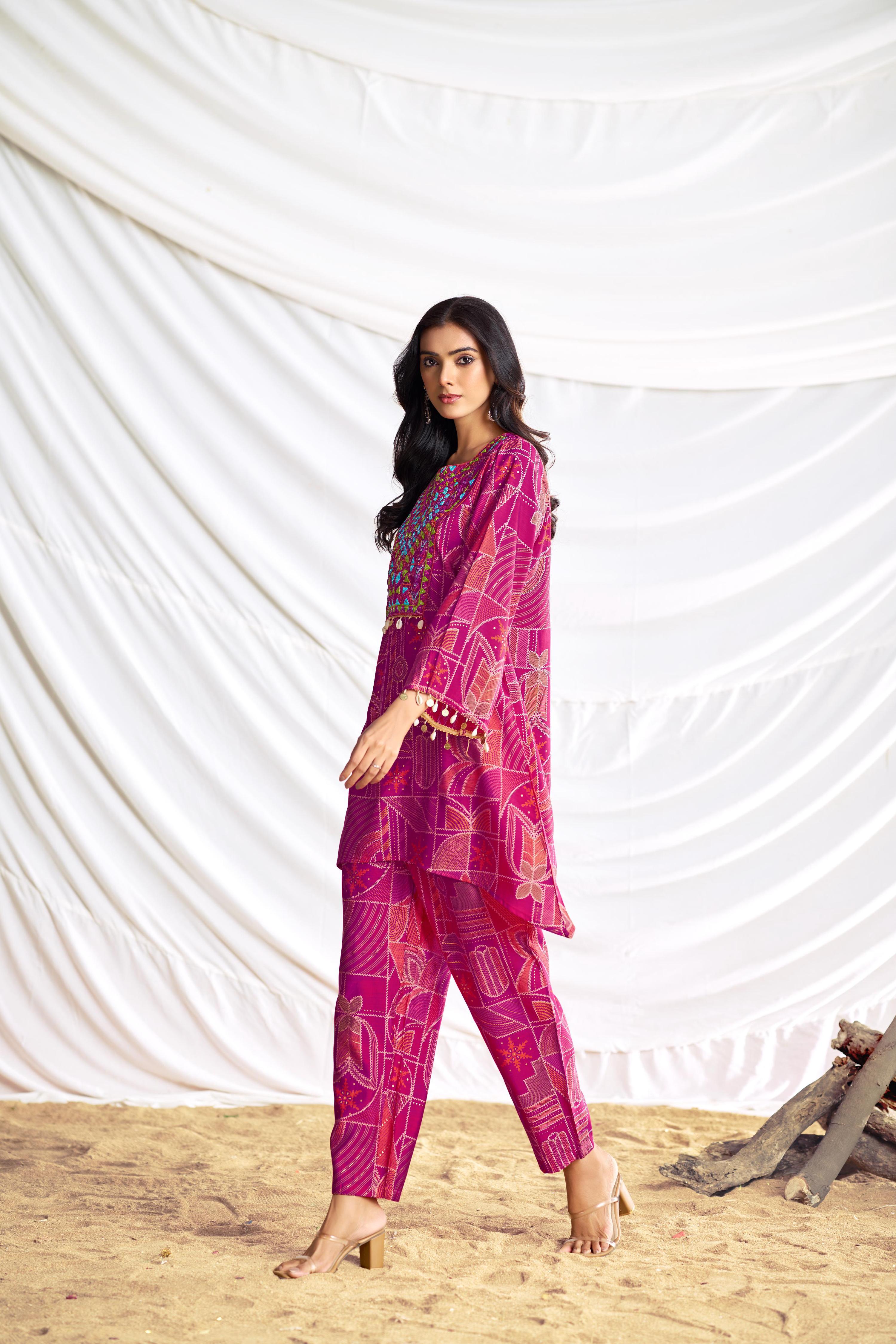BulBul Ashka Chanderi Fuschia Co-Ord Set