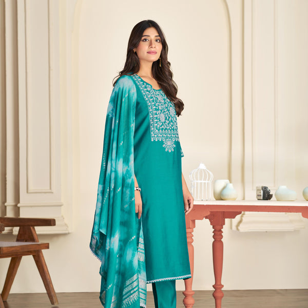 BulBul Shreya Silk Rama Kurta Set with Dupatta