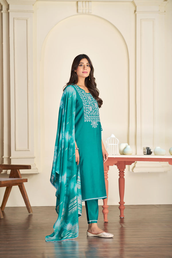 BulBul Shreya Silk Rama Kurta Set with Dupatta