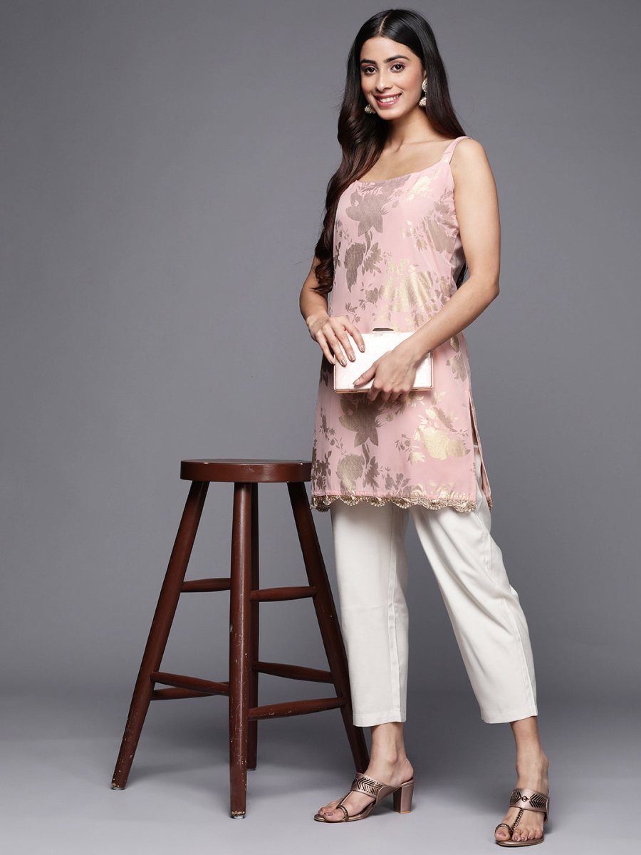 Ahalyaa Square Neck Printed Crepe Tunic With Lace Inserts - Distacart