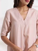 Thumbnail for trueBrowns Light Pink Slub Kurta Set