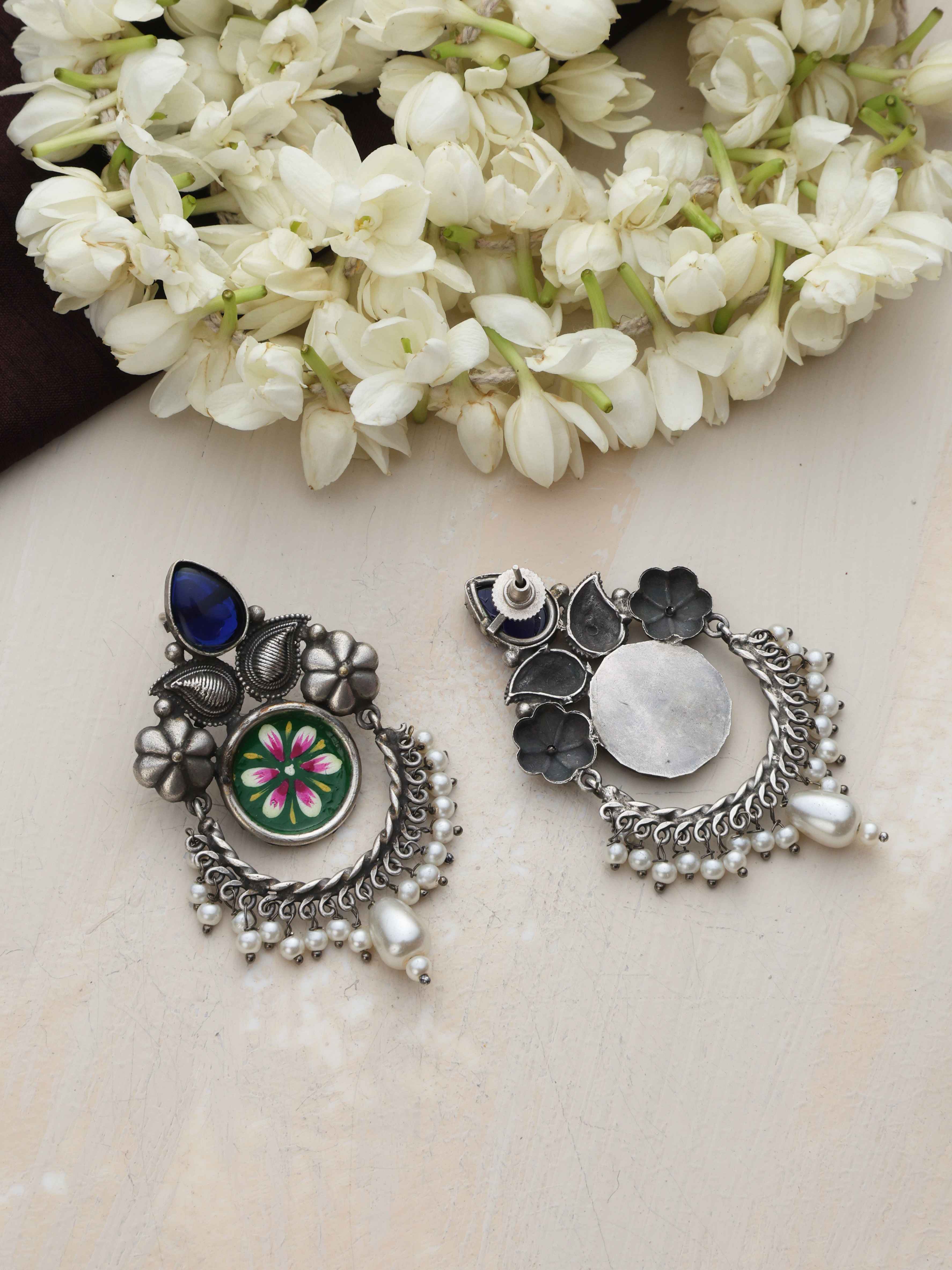 trueBrowns Silver Tone Handpainted Earrings - Distacart