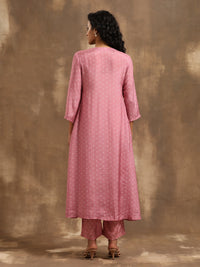 Thumbnail for trueBrowns Light Mauve Bandhani Printed Silk Angrakha Kurta Pant Set - Distacart