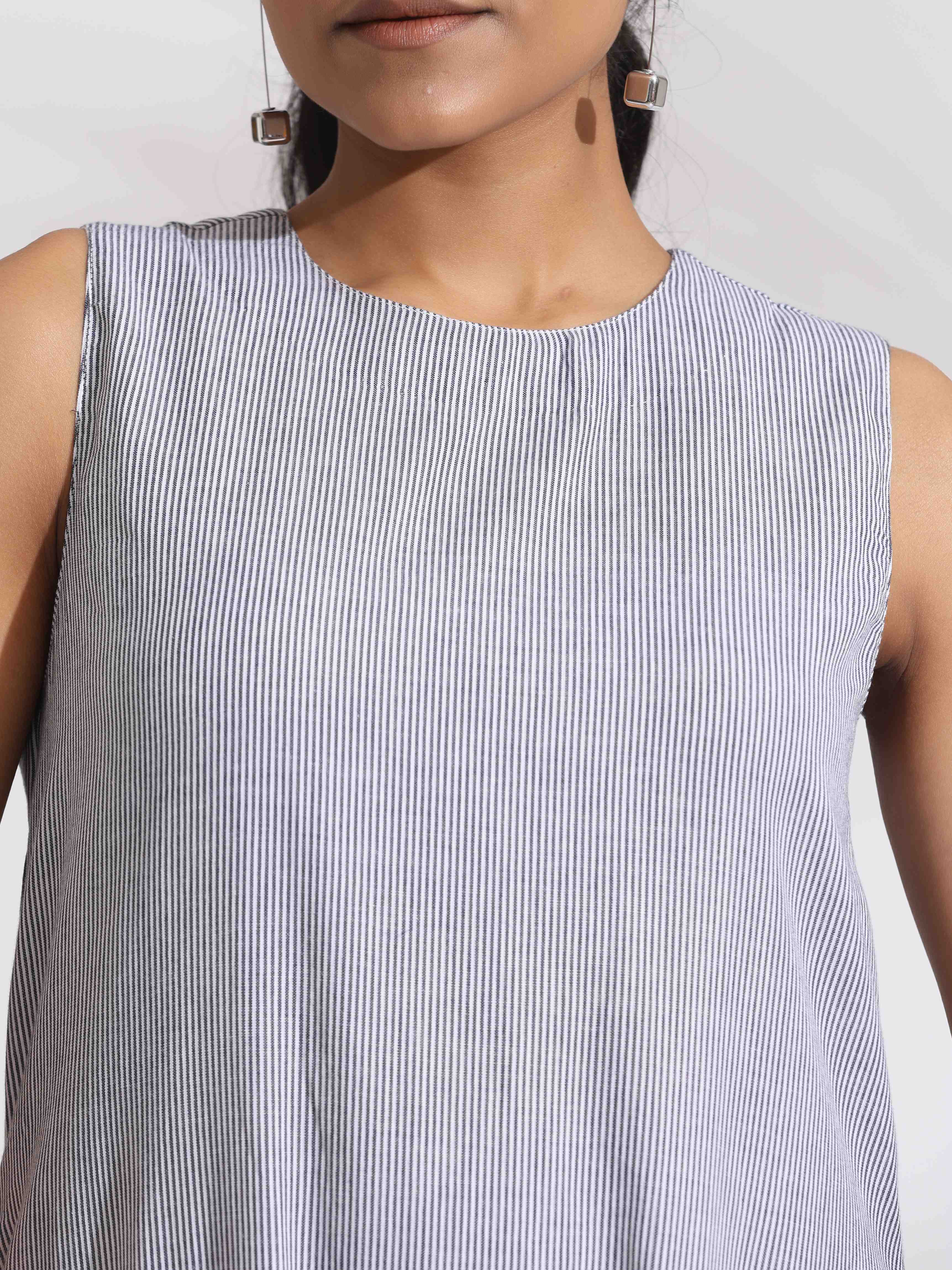 trueBrowns trueBrown Grey Cotton Stripe Tier Dress