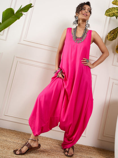 InWeave Pink Round Sleeveless Jumpsuit - Distacart
