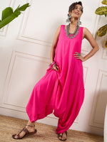 Thumbnail for InWeave Pink Round Sleeveless Jumpsuit
