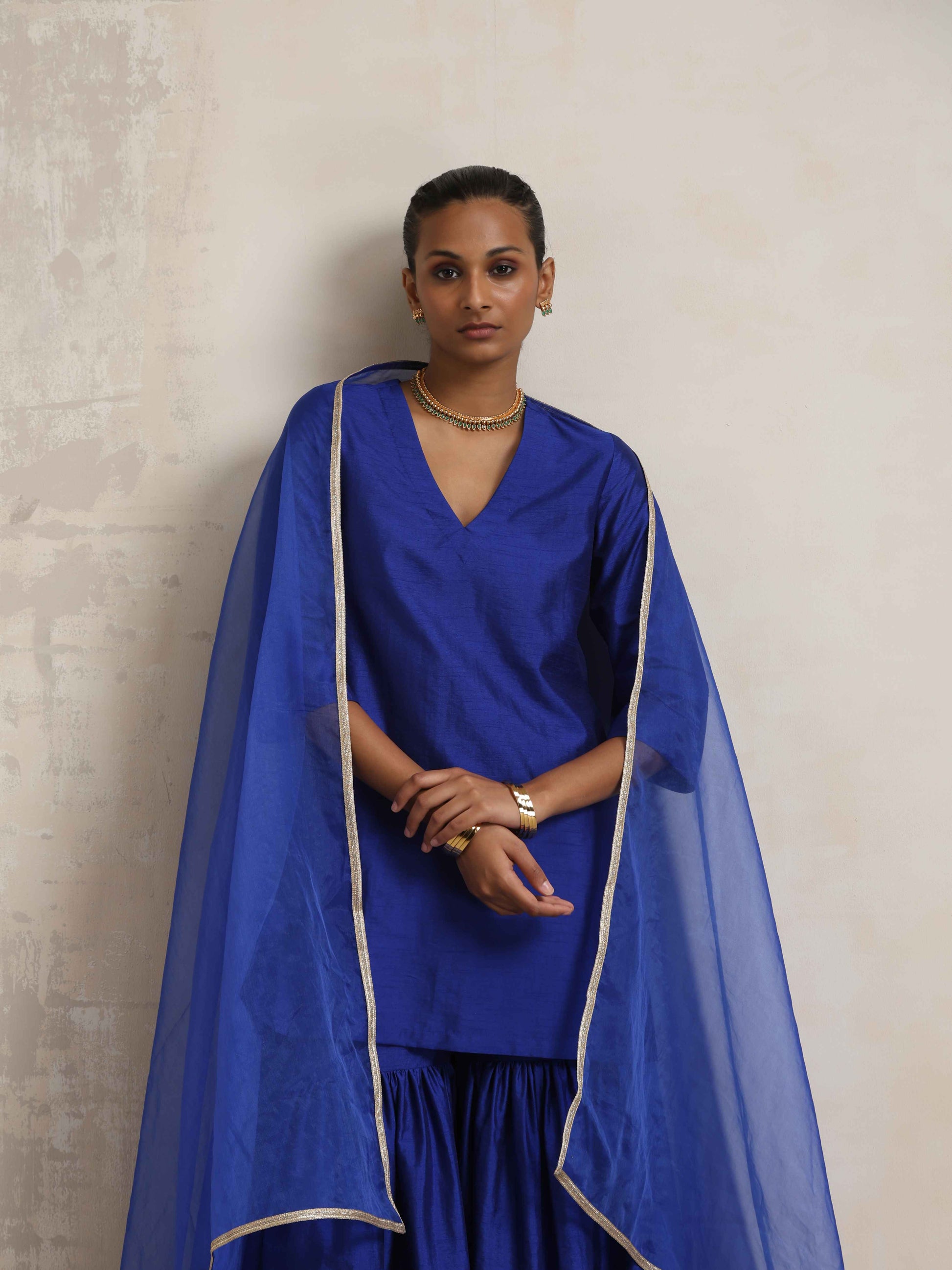 trueBrowns Electric Blue Sharara Dupatta Set - Distacart