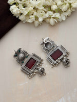 Thumbnail for trueBrowns Silver Tone Red Stone Dangle Earrings - Distacart