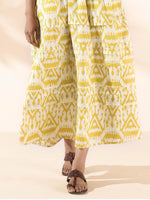 Thumbnail for trueBrowns Lime Cotton Ikat Sleeveless Flared Dress - Distacart