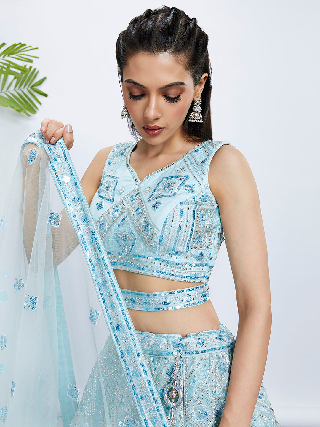 House of Panchhi Burgundy Chiffon Position Print With Sequins Embroidery Lehenga Choli & Dupatta - Distacart