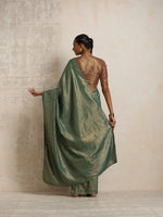 Thumbnail for trueBrowns Dark Green Gold Metallic Ready To Wear Saree