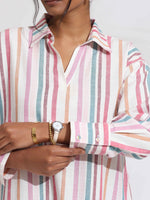 Thumbnail for trueBrowns Off-White Cotton Multi Stripe A-line Kurta Set