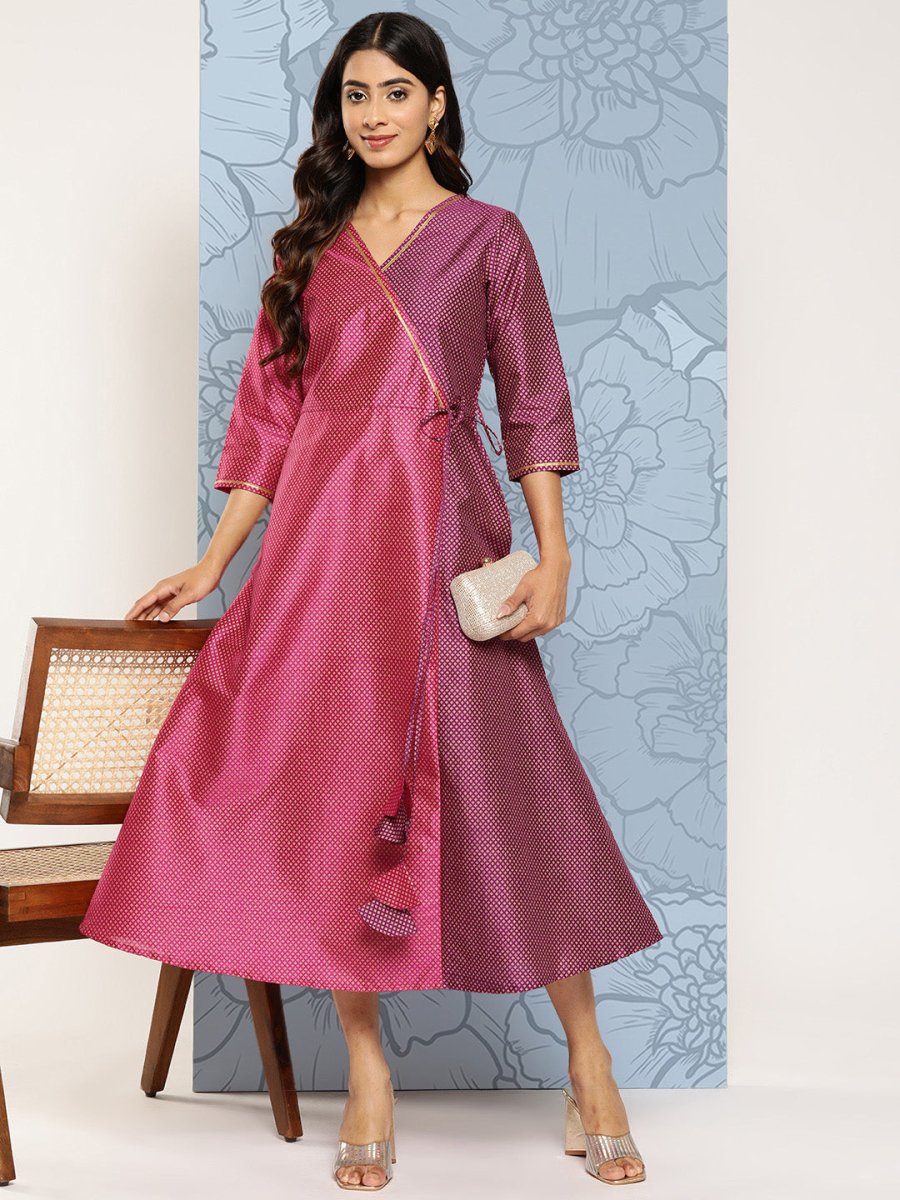 Ahalyaa Colourblocked Printed Wrap Ethnic Dress - Distacart