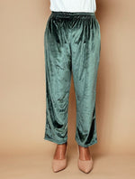Thumbnail for trueBrowns Olive Green Velvet Embroidered Kaftan Kurta Set