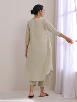 Thumbnail for trueBrowns Light Grey Slub Gathered Kurta Pant Set - Distacart