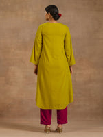 Thumbnail for trueBrowns Lime Velvet Yoke Embroidered Kurta - Distacart