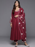 Thumbnail for Varanga Women Thread Embroidered Round Neck With Full Sleeve Anarkali Kurta Paied With Tonal Bottom And Dupatta - Distacart