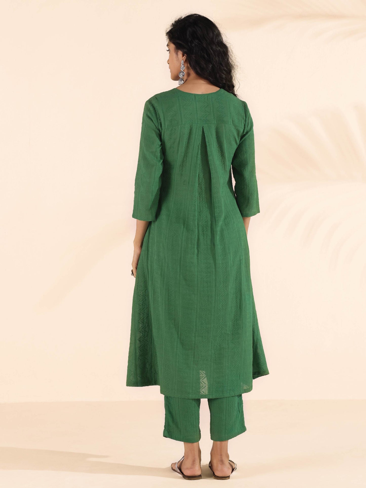 trueBrowns Green Cotton Dobby Kurta Pant Set - Distacart