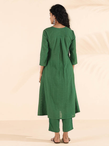 trueBrowns Green Cotton Dobby Kurta Pant Set - Distacart