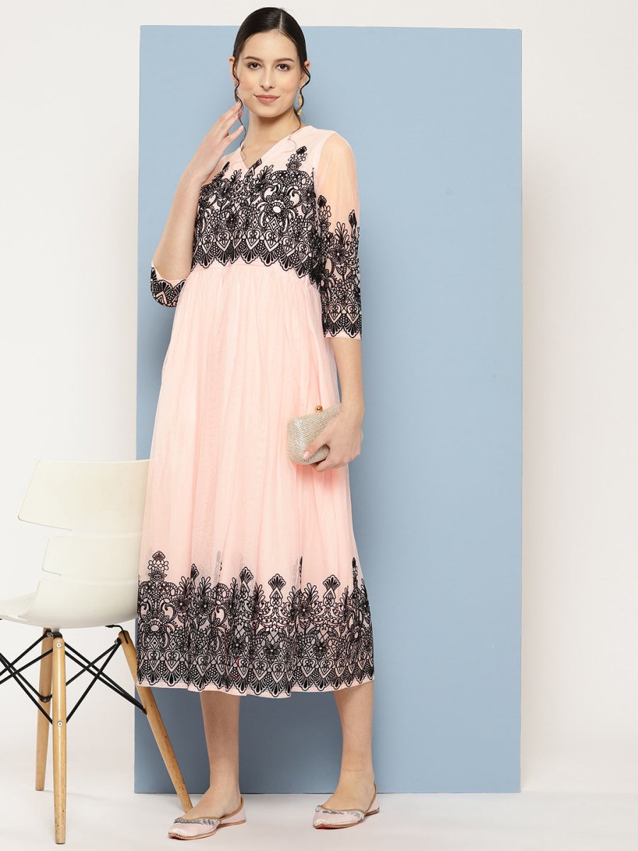 Ahalyaa Ethnic Motifs Printed Midi Empire Dress - Distacart