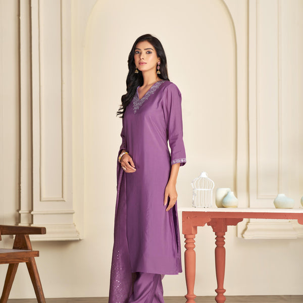 BulBul Mira Purple Silk Kurta Set with Dupatta