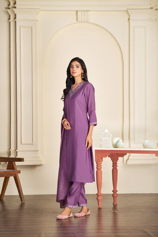 BulBul Mira Purple Silk Kurta Set with Dupatta